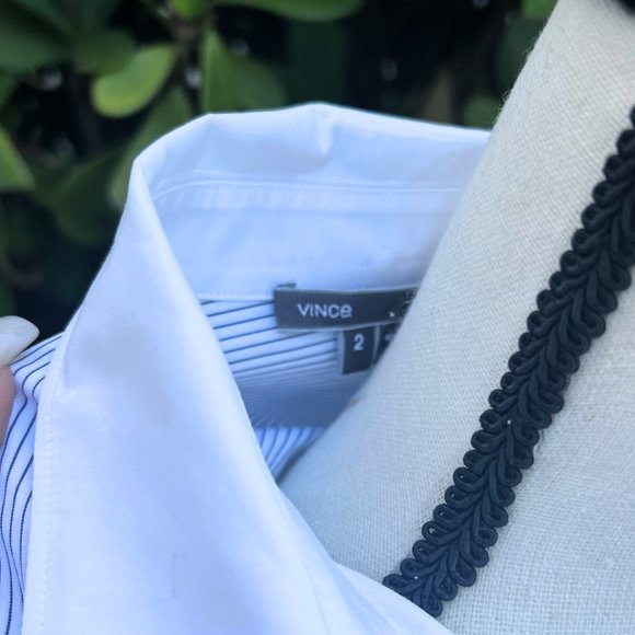 VINCE Striped Color Block White Button Down Shirt Size 2 - Picture 16 of 16
